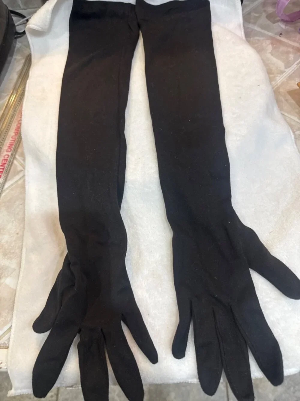 Mousquetaire pair of black opera-length evening gloves historic brand Fownes Bro